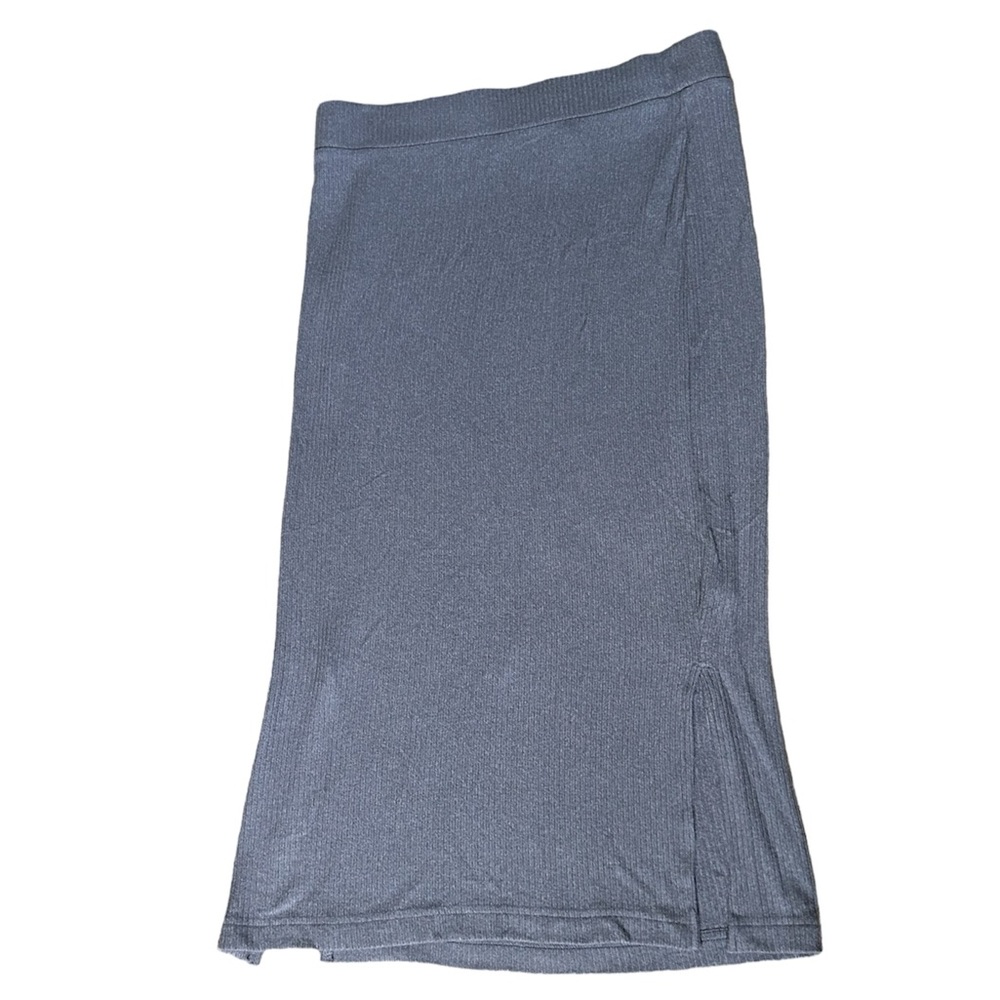 en Thread Double Slit Grey Ankle-Length Knit Maxi Skirt